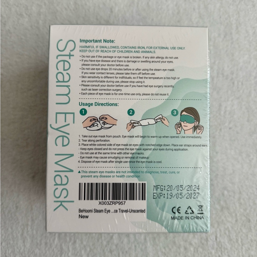 Unscented Steam Eye Mask 10 Pack Heated Relaxation - Picture 2 of 4